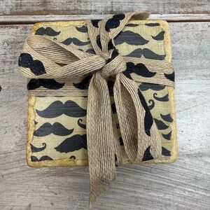 Set‎ Of 4 Mustache Print Stone Drink Coasters New Unique Gift Idea